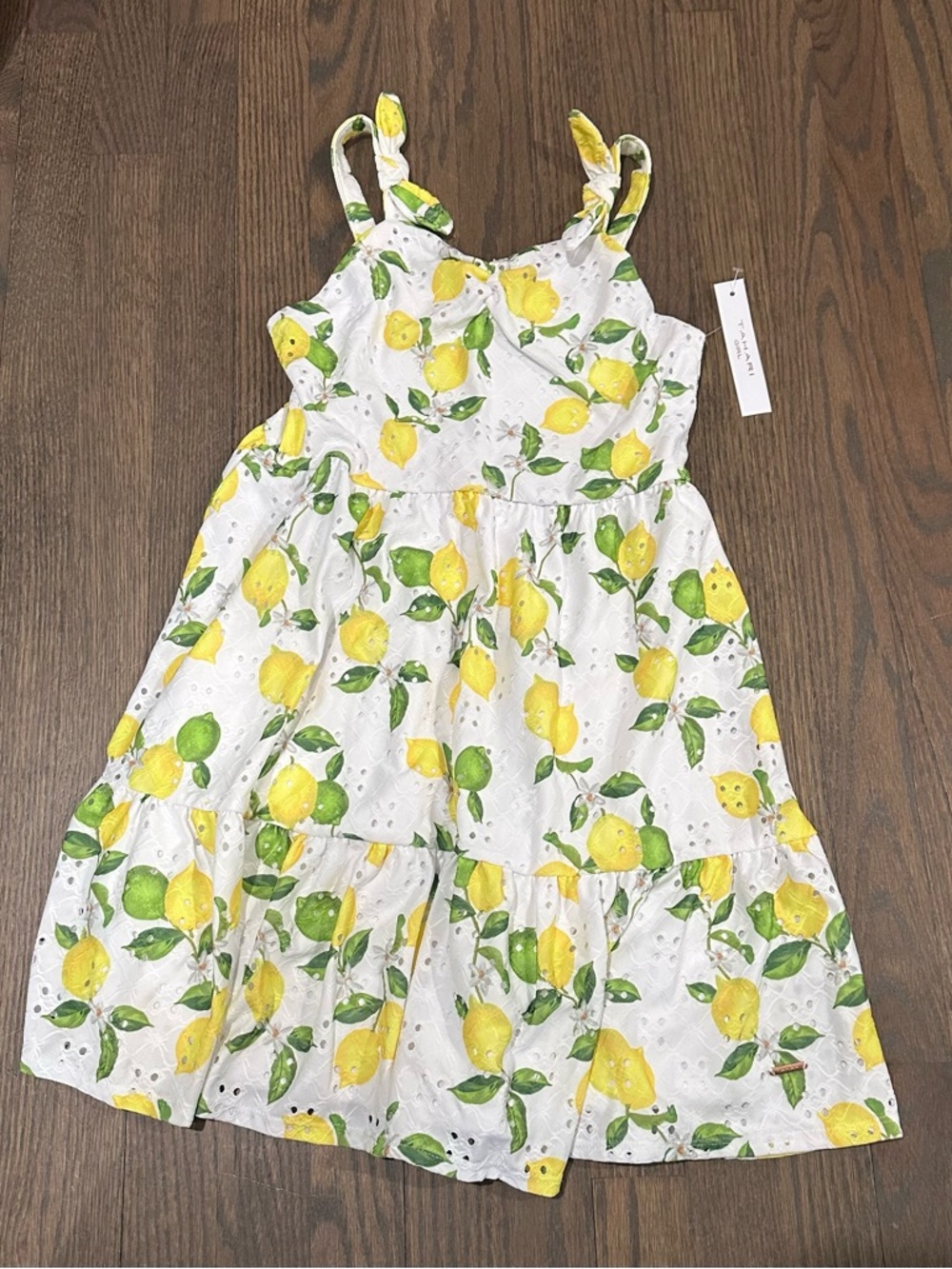 Tahari White Sundress with Yellow Lemon Print Sz 10
